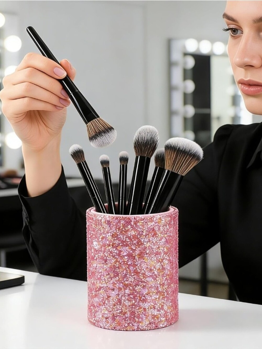 Makeup Brush Holder, Pink Cup for Makeup Organizer - Picture 6 of 8